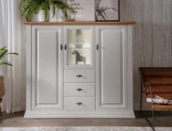Highboard 157x134cm "Jale" Kiefer & Eiche massiv WZ-0622