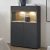 Highboard 90x133cm 'Locarno' Wildeiche massiv & MDF anthrazit inkl.Beleuchtung