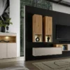 Highboard 90x133cm 'Locarno' Wildeiche massiv & MDF creme inkl.Beleuchtung