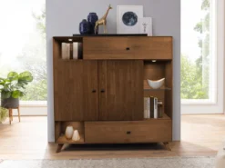Highboard 157x145cm "Lugano" Kernbuche massiv Tabak geölt