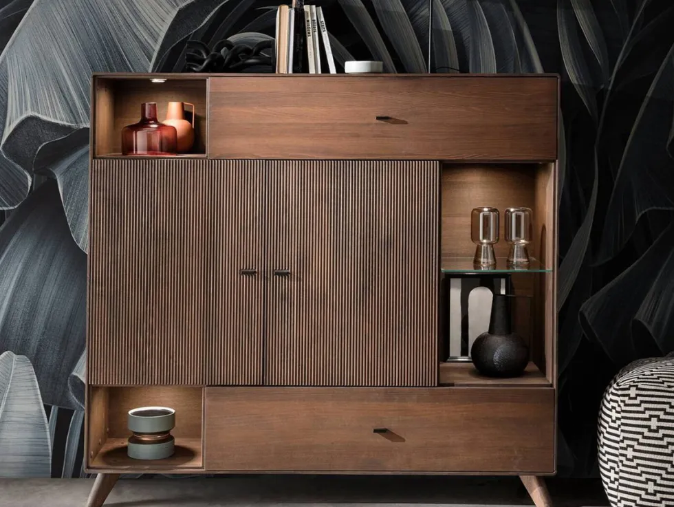 Highboard 157x145cm "Lugano" Kernbuche massiv Tabak geölt