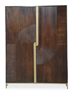 Highboard 120x160cm 'Marvello' Mango mahagoni & Metall goldfarbig Holztüren