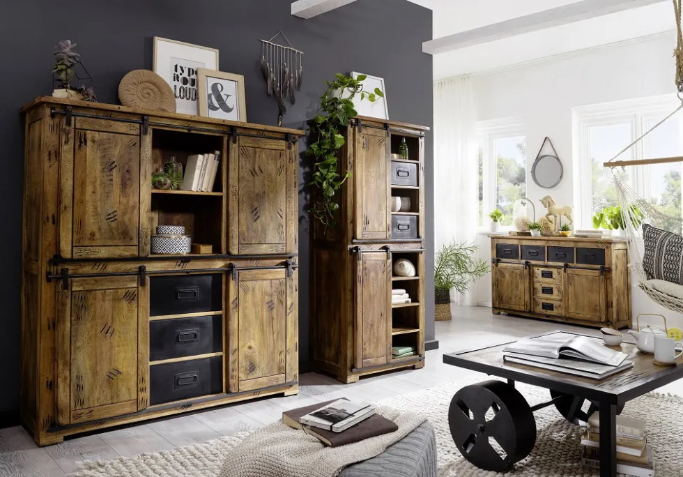 Highboard 150x160cm 'Railroad' Mango & Eisen