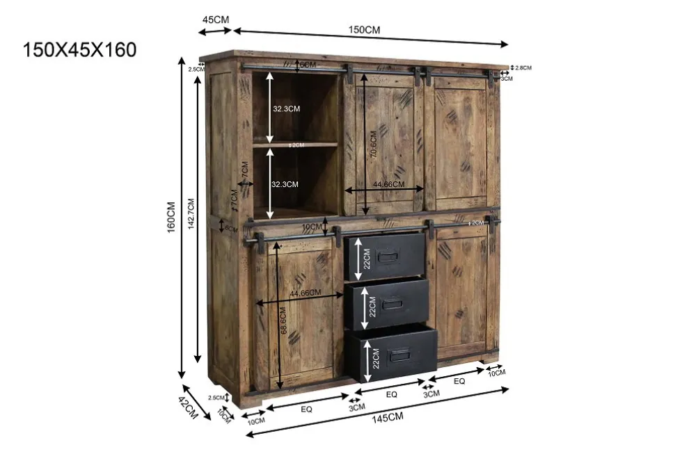 Highboard 150x160cm 'Railroad' Mango & Eisen