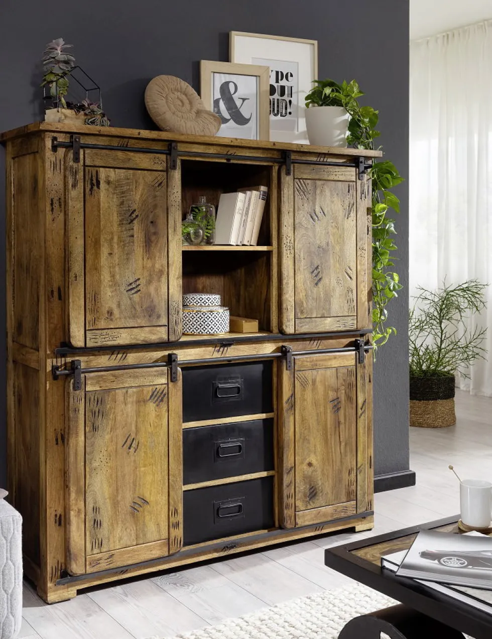 Highboard 150x160cm 'Railroad' Mango & Eisen