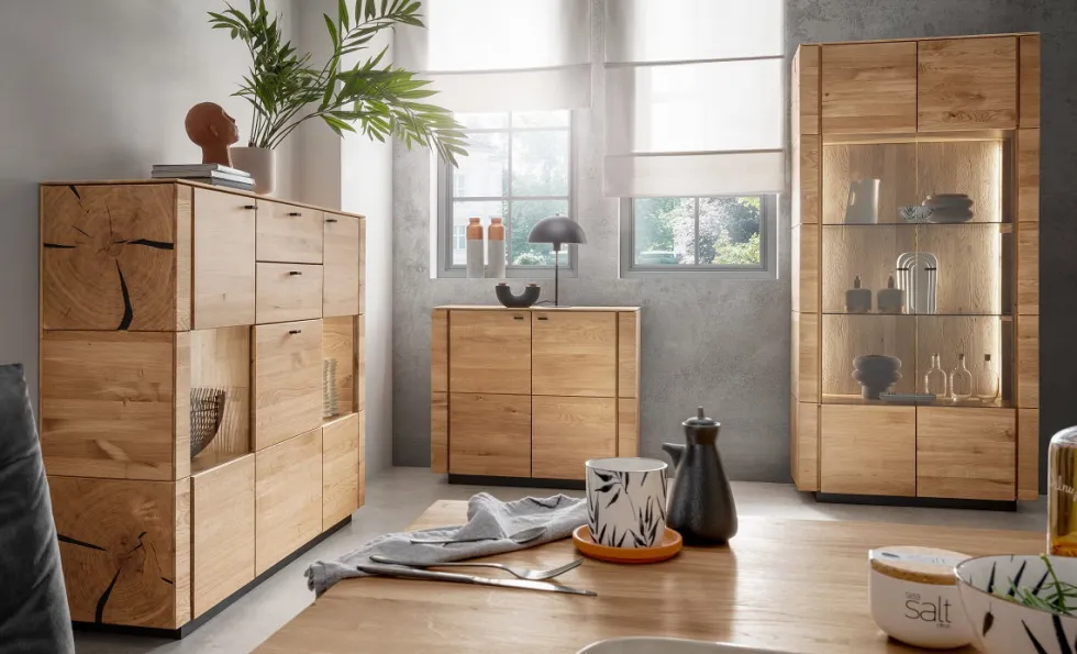 Highboard 99x127cm "Savona" Wildeiche geölt
