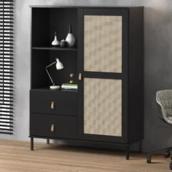 Highboard 100x136cm 'Seattle' Kiefer massiv schwarz
