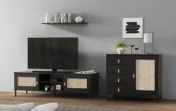 Highboard 100x136cm 'Seattle' Kiefer massiv schwarz