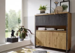 Highboard 130x128cm 'Taipeh' Wildeiche & Metall gebürstet