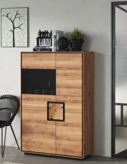 Highboard 100x151cm "Zarah" Wildeiche geölt Glas links