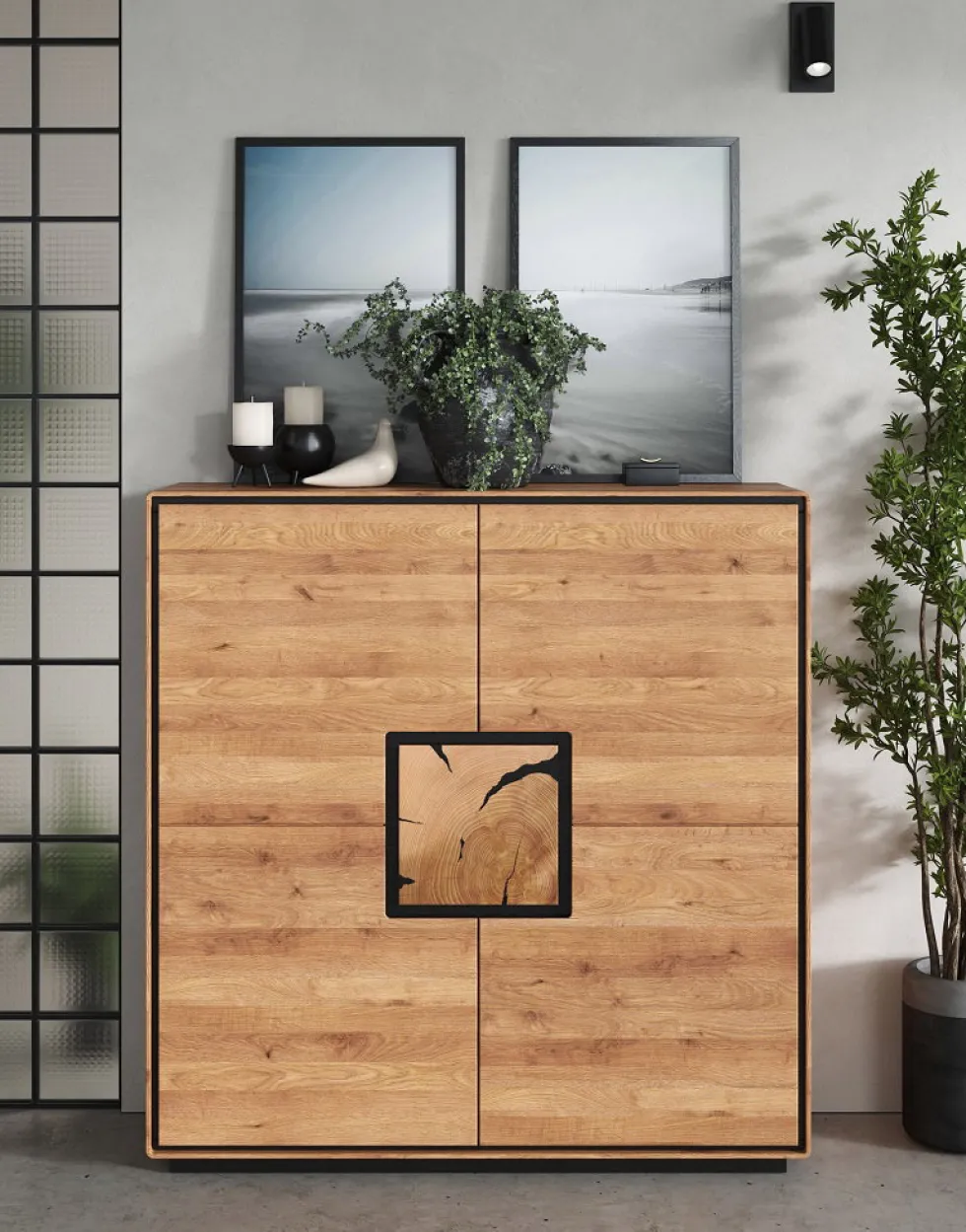 Highboard 129x125cm "Zarah" Wildeiche geölt