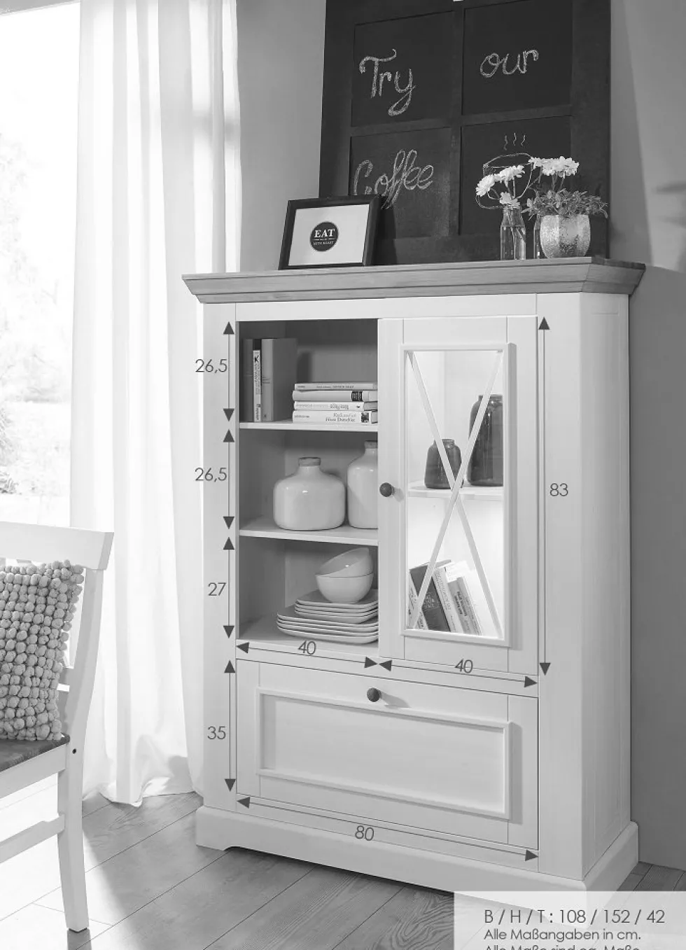 Highboard 108x152cm "Zürich II" Kiefer massiv grau WZ-0133