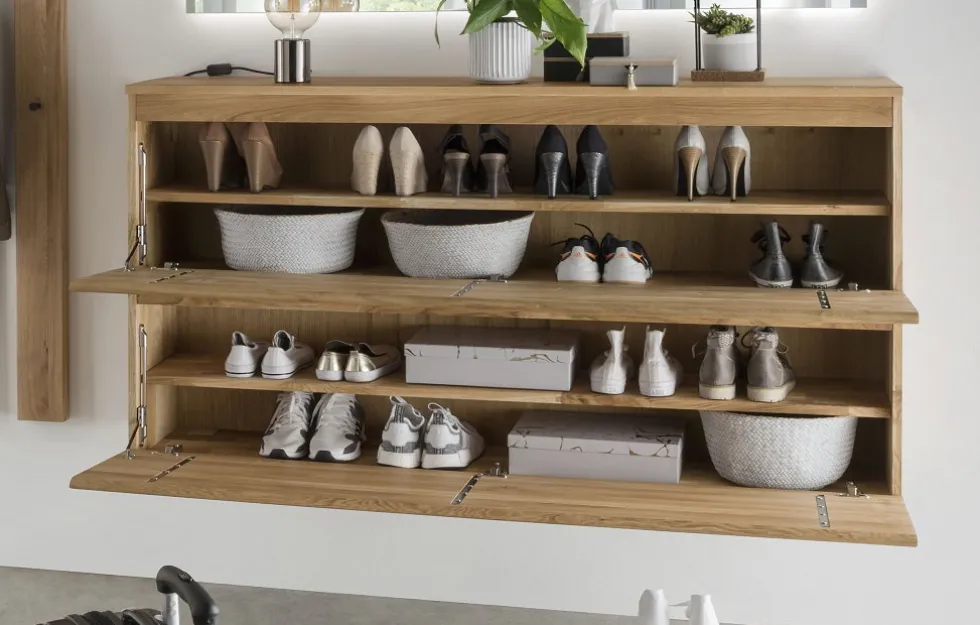 Hänge-Schuhschrank 160x84x35cm "Torino" Wildeiche massiv