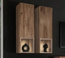 Hängevitrine 35x120cm 'Locarno II' Nussbaum massiv & Rahmen MDF creme inkl.Beleuchtung