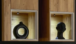 Hängevitrine 35x120cm 'Locarno' Wildeiche massiv & Rahmen MDF creme inkl.Beleuchtung