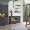 Hängevitrine 35x120cm 'Locarno' Wildeiche massiv & Front MDF anthrazit inkl.Beleuchtung