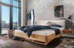 Jugendbett 'Mona IV' 140x200cm Cord beige & Wildeiche geölt
