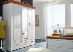 Kleiderschrank 192cm 3-trg. 'Mailand-Honig' Kiefer weiß SZ-0132