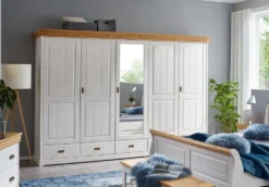 Kleiderschrank 315cm 5-trg. 'Mailand-Honig' Kiefer weiß 1 Spiegel