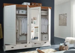 Kleiderschrank 255cm 4-trg 'Mailand-Honig' Kiefer weiß SZ-0132