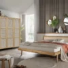 Kleiderschrank 202cm 4-trg. "Norden" Eiche & Rattangeflecht
