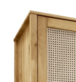 Kleiderschrank 156cm 3-trg. "Norden" Eiche & Rattangeflecht