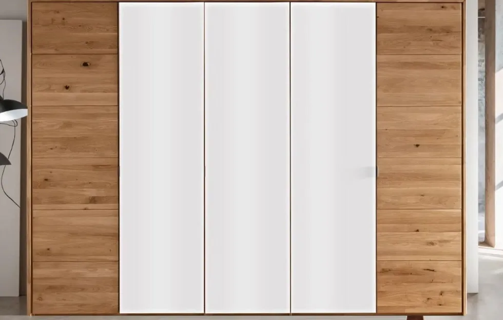 Kleiderschrank 5-trg. 304cm 'Salzburg' Wildeiche & Glas weiß