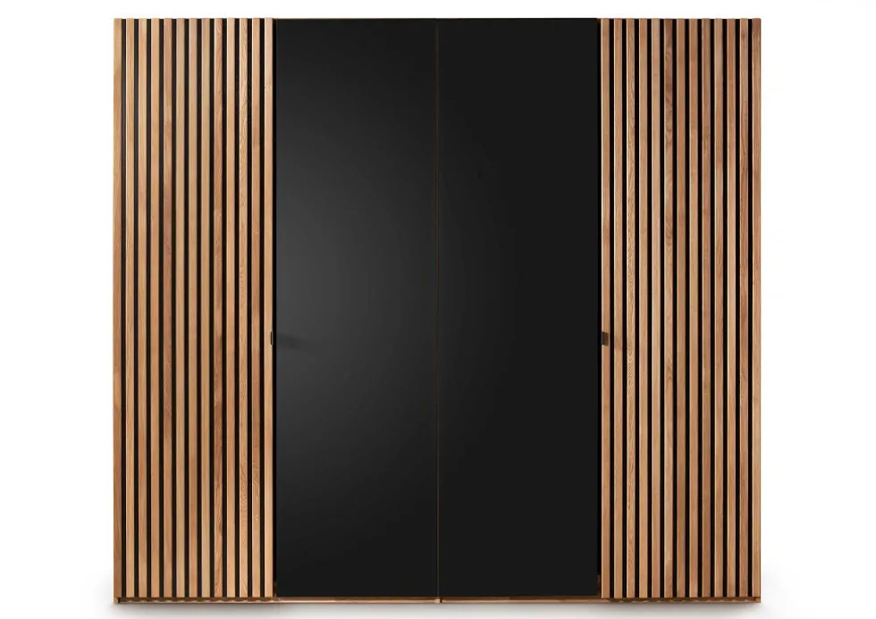 Kleiderschrank 4-trg. 240cm Wildeiche massiv 'Dallas' geölt & schwarz