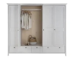 Kleiderschrank verschieden Breiten 'Jana' Kiefer massiv weiß gewachst 3-trg. 144cm