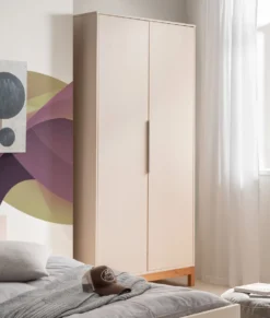 Kleiderschrank 97x206cm "Annabell" Kiefer creme & gebeizt