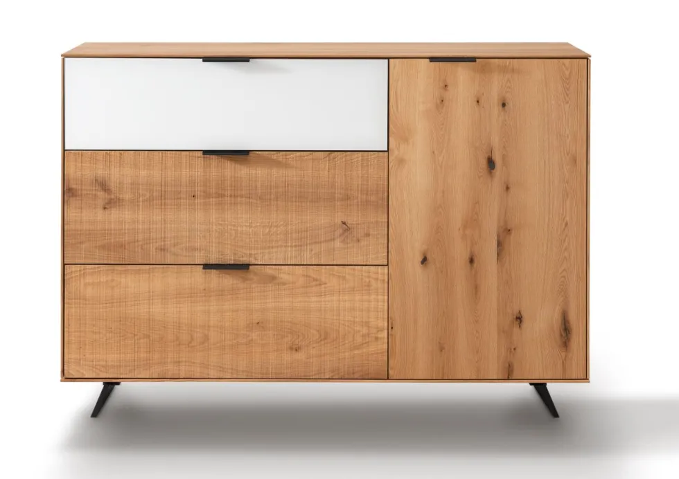 Kommode 138cm 'Malaga ' Wildeiche verschiedene Variationen möglich Holz schwarz schräg Glas weiß