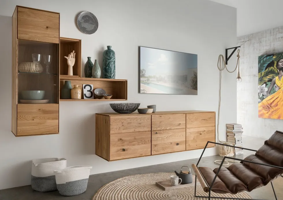 Kommode hängend oder stehend mit Türen 97cm 'Prag' Wildeiche geölt WZ-0546