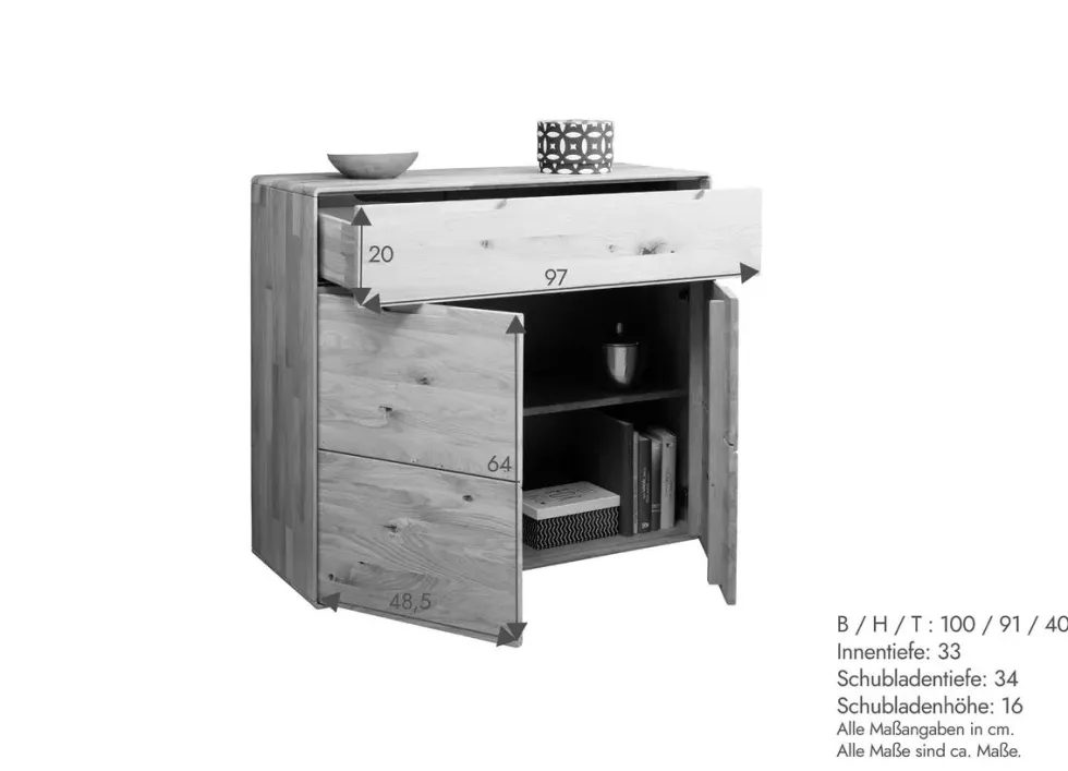 Kommode 100x91cm "Kent" Wildeiche massiv