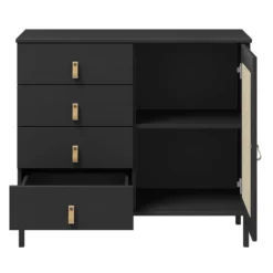 Kommode 90x80cm 'Seattle' Kiefer massiv schwarz 4SK & eine Türe