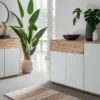 Kommode 80x84cm "Trentino" Wildeiche & Glas weiß