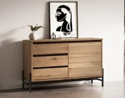 Kommode 106x67cm 'Veneza' Wildeiche & Metall schwarz