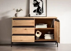 Kommode 106x67cm 'Veneza' Wildeiche & Metall schwarz