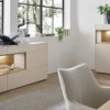 Lowboard mit Regal 140cm 'Locarno' Wildeiche massiv & MDF creme inkl.Beleuchtung