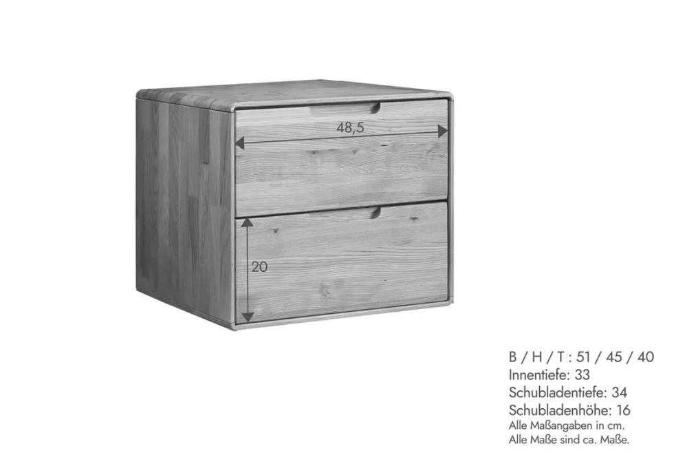 Nachttisch 51x45cm "Kent" Wildeiche massiv
