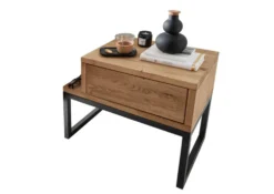Nachttisch 55x45cm 'Kiara' Wildeiche massiv geölt & Metall schwarz