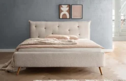 Polsterbett verschiedene Breiten 'Bordeaux II' Wildeiche Stoff beige 160x200cm