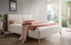 Polsterbett verschiedene Breiten 'Bordeaux I' Wildeiche Stoff beige 180x200cm