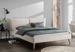 Polsterbett 140x200cm 'Monaco' Wildeiche Stoff Cord creme