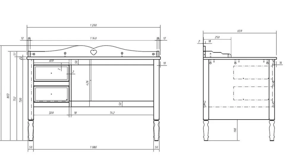 Schreibtisch 120cm "Meggie" MDF weiß lackiert