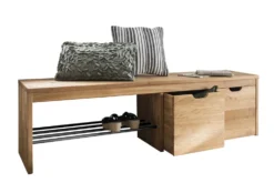 Schuhbank mit 2 Schubkästen 160x45cm 'Stockholm' Wildeiche massiv