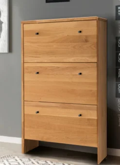 Schuhschrank 3 Klappen 82x133cm 'Stockholm' Wildeiche massiv