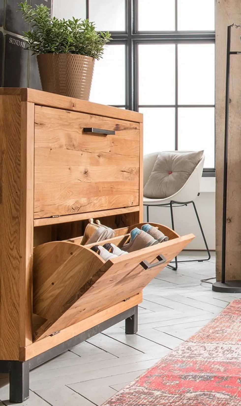 Schuhschrank 90x90cm 'Lima' Wildeiche massiv