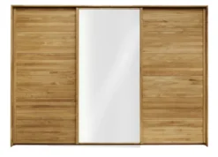 Schwebetürenschrank 3-türig 'Bamberg' Wildeiche Weißglas/Holz