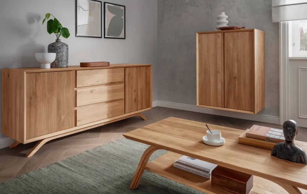 Sideboard 180cm hängend oder stehend 'San Diego' Wildeiche geölt massiv stehend