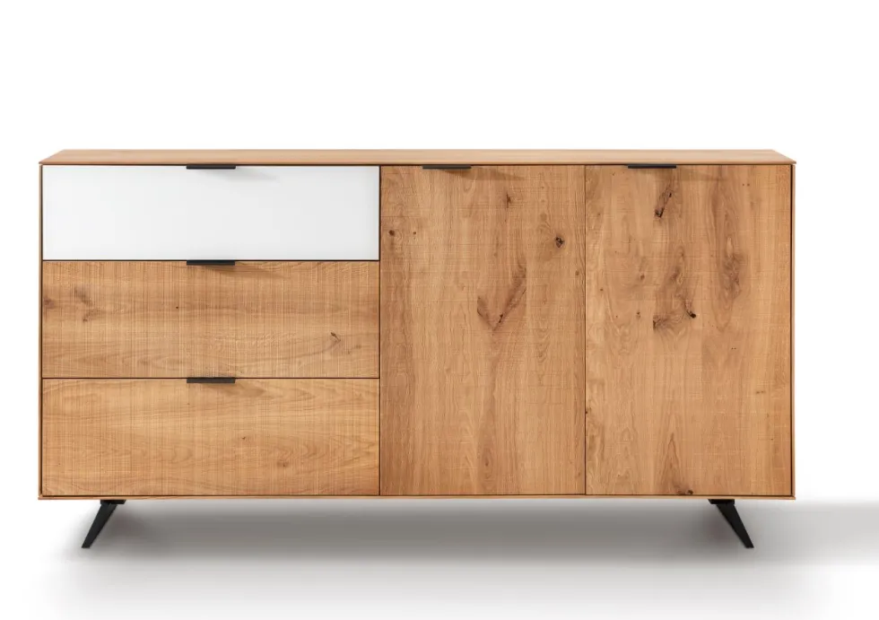 Sideboard 190cm 'Malaga ' Wildeiche verschiedene Variationen möglich Holz schwarz Sockel Glas weiß